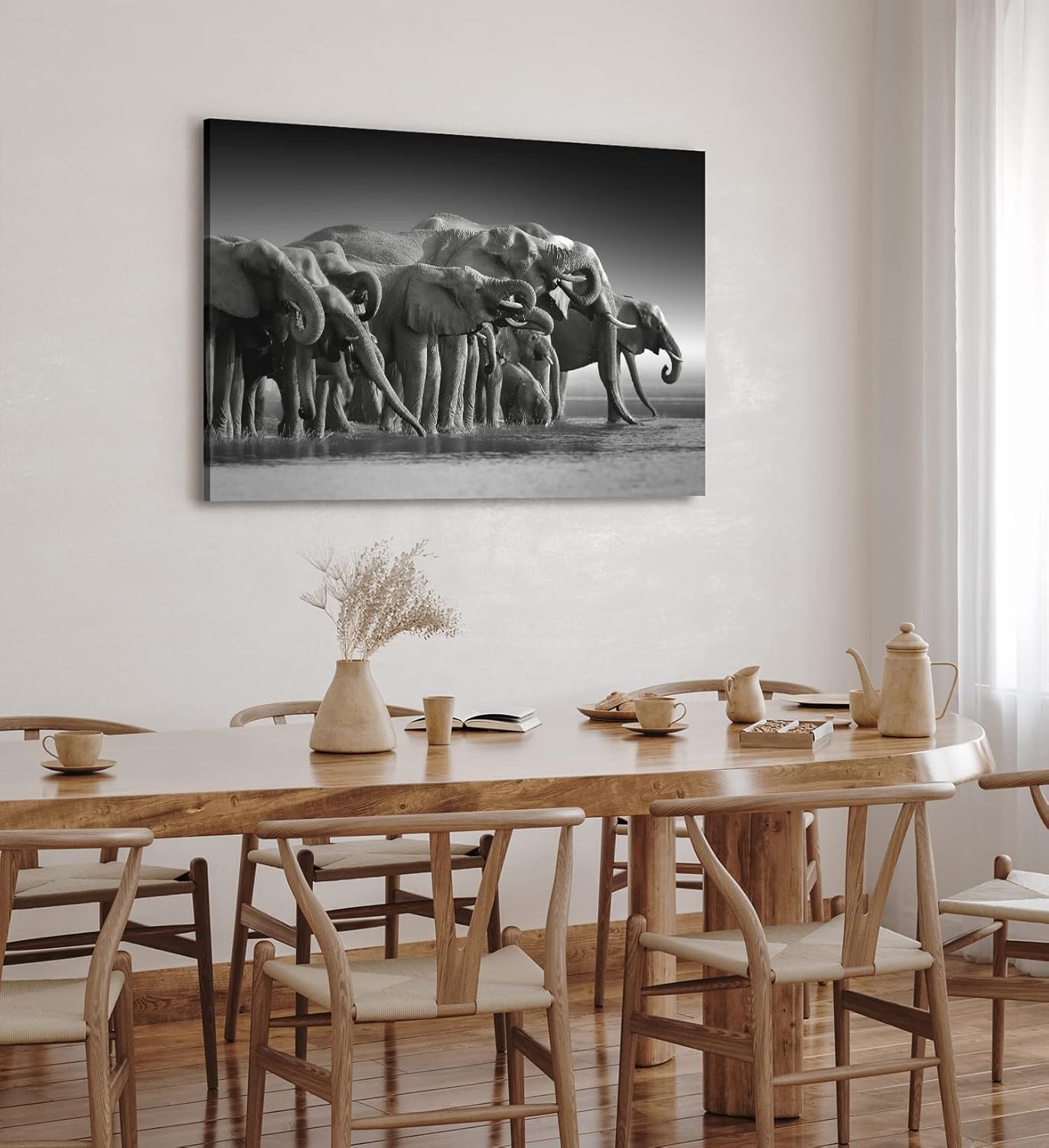 Paul Sinus Wandbild 120x80cm Schwarz Weiß Fotografie Elefanten Elefantenherde Tierfotografie