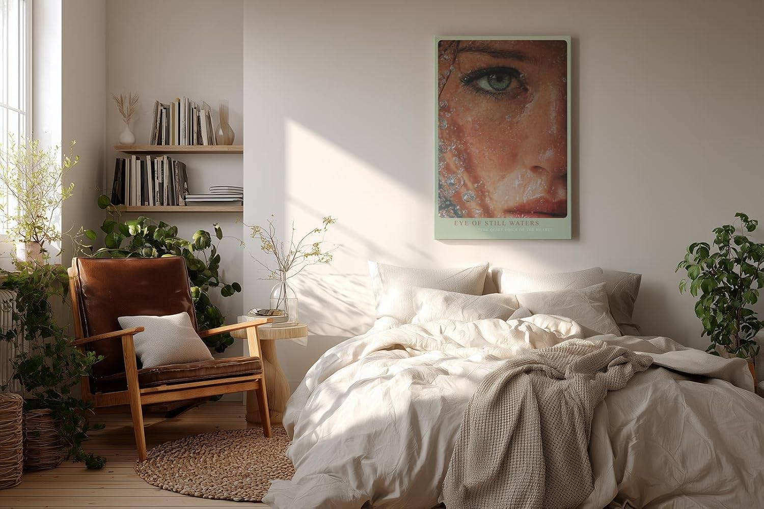 Paul Sinus Wandbild in 40x60cm Eye of Still Waters hyperrealistisches Nahporträt eines grünen Auges mit Wassertropfen