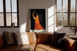 Paul Sinus Wandbild in 40x60cm The Moonwalker Illustration einer Frau im orangefarbenen Kleid vor Mondsichel mit eleganter, verträumter Ausstrahlung
