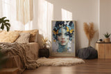Paul Sinus Wandbild in 40x60cm The Butterfly Mind – farbintensives Porträt einer Frau mit Schmetterlingen im Haar in moderner Kunstoptik