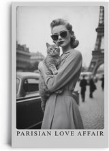 Paul Sinus Leinwandbild 80x120cm Pariser Eleganz – Stilvolles Retro-Porträt einer Frau mit Katze vor dem Eiffelturm