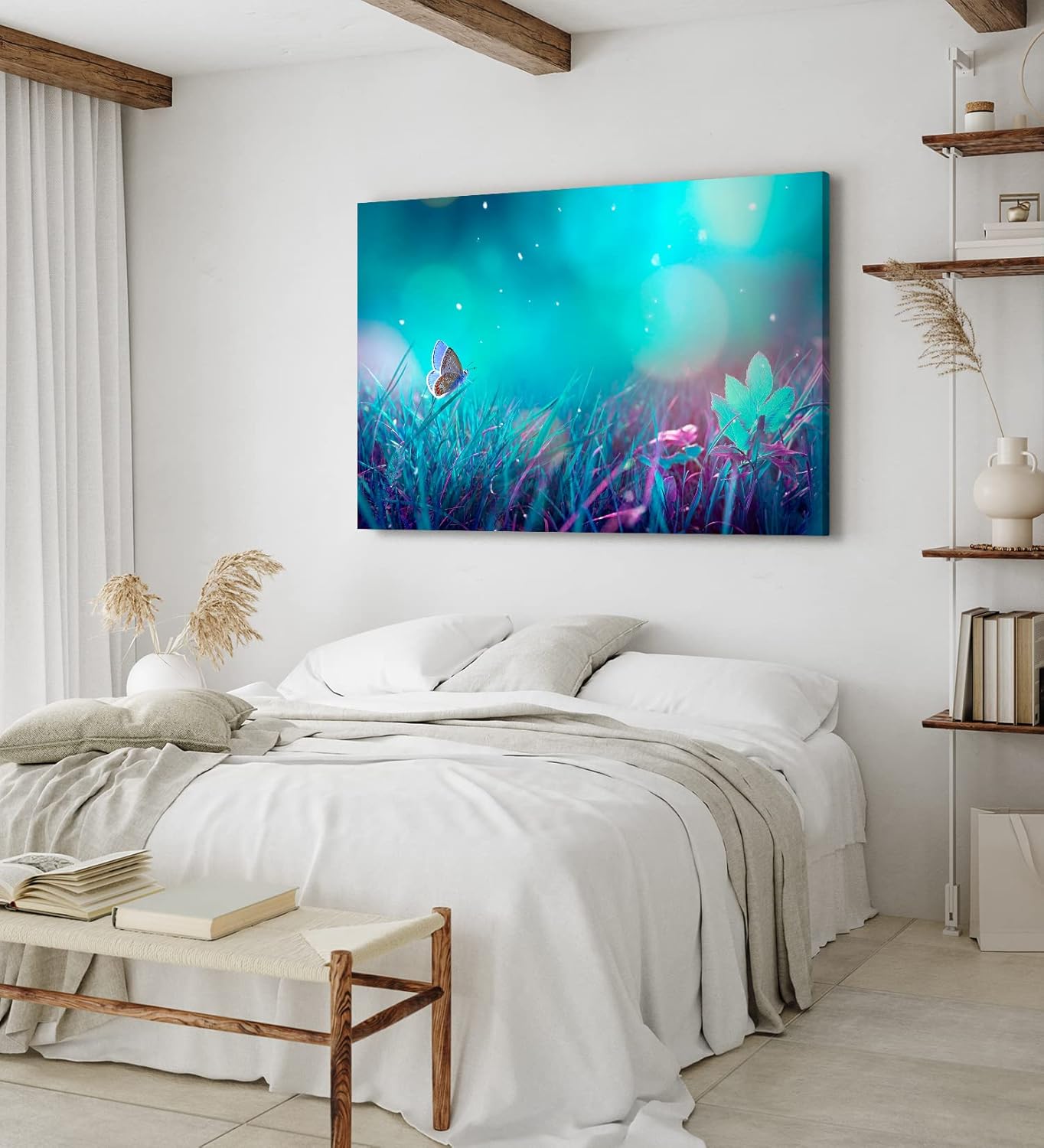 Paul Sinus Wandbild 120x80cm Schmetterling Wiese Blau Frühling Fotokunst Gras