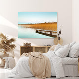 Paul Sinus Wandbild 120x80cm See Seesteg Natur Halme Holzsteg Wasser