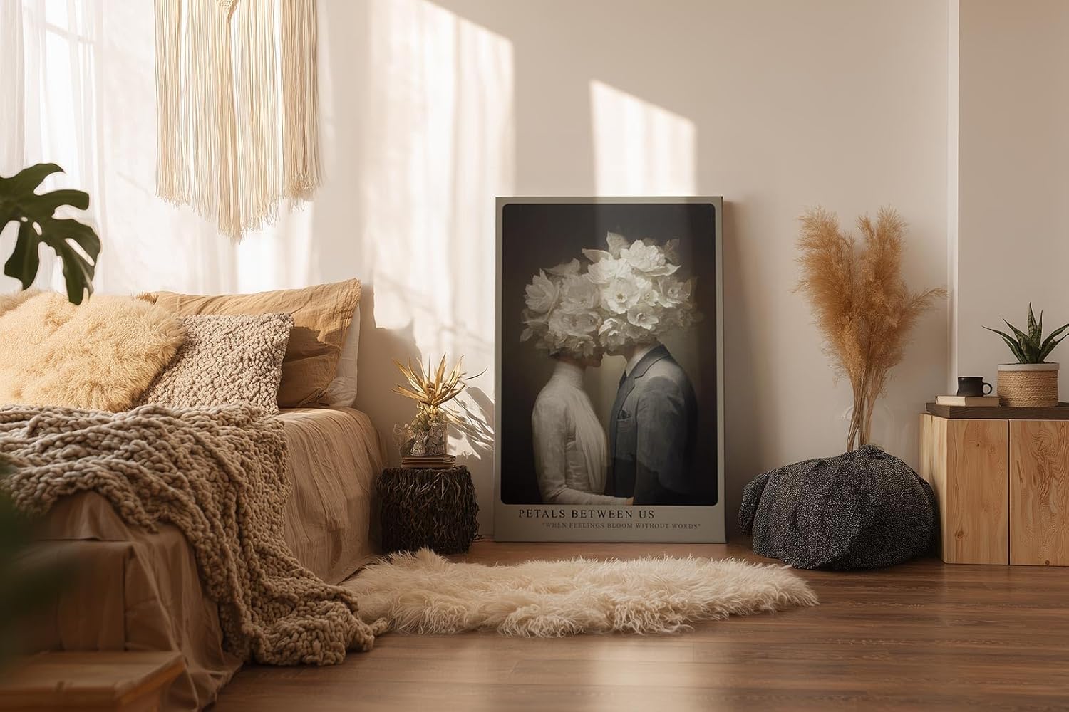 Paul Sinus Wandbild in 40x60cm Petals Between Us – Ausdrucksstarke Kunst mit blühenden weißen Blüten als Symbol für stille Verbundenheit