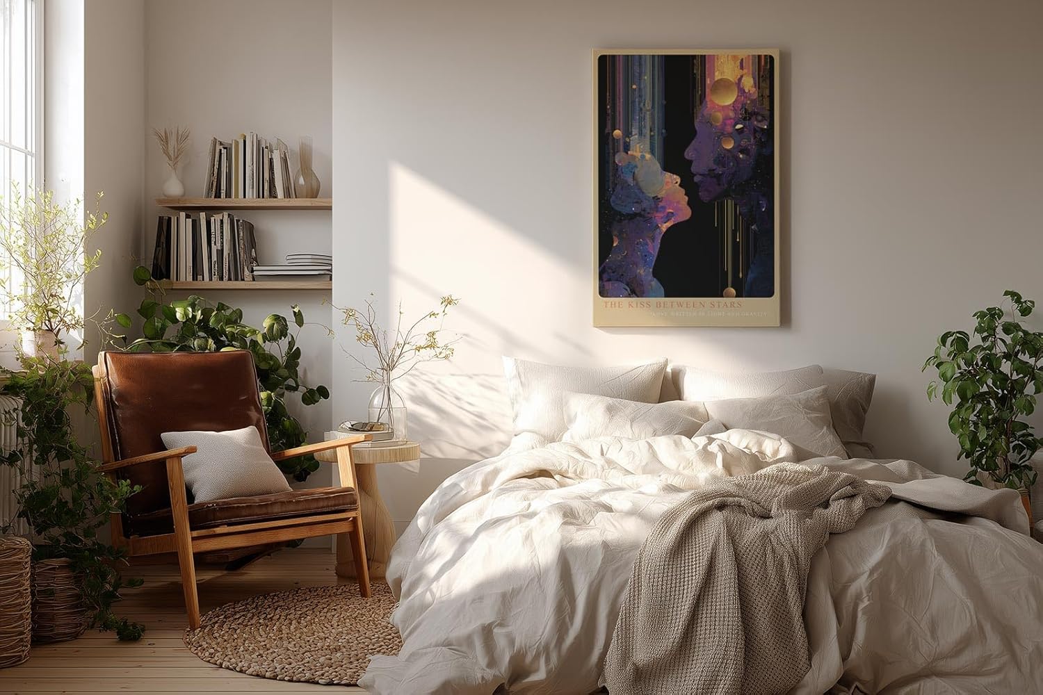 Paul Sinus Wandbild in 40x60cm The Kiss Between Stars – abstrakte Silhouetten im kosmischen Lichtspiel, kunstvolle Darstellung von Nähe und Universum