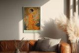 Paul Sinus Wandbild in 40x60cm The Sun's Favorite mit eleganter Frau in goldener Robe vor floralem Hintergrund für luxuriöse Wandgestaltung