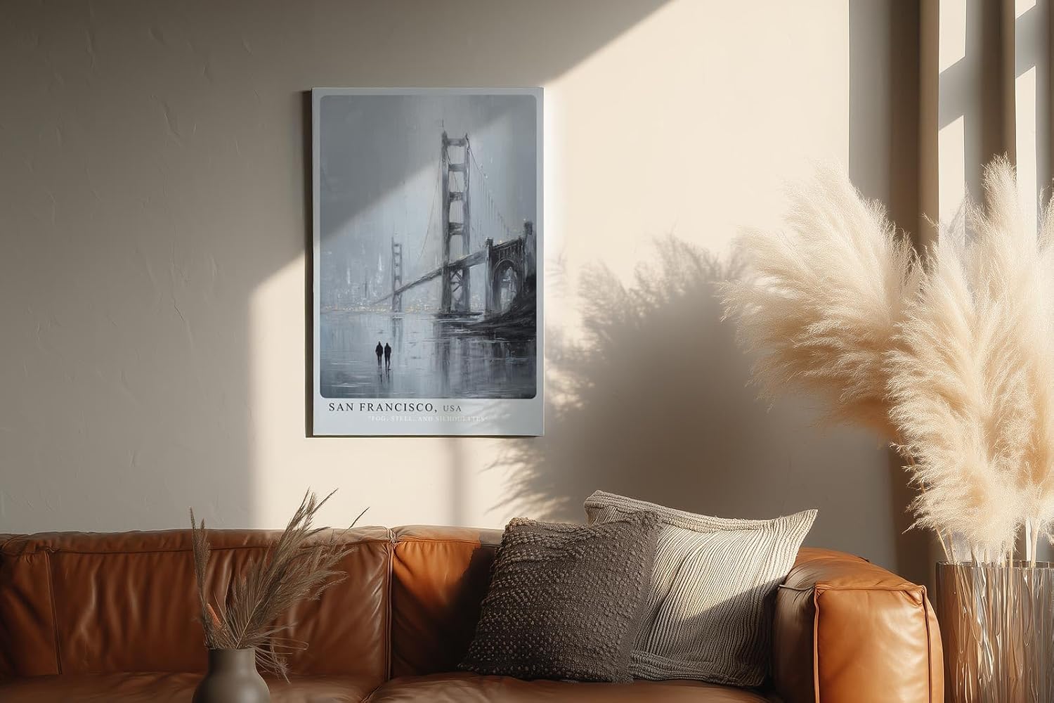 Paul Sinus Wandbild in 40x60cm San Francisco USA Golden Gate Bridge in impressionistischer Darstellung mit Figuren im Vordergrund
