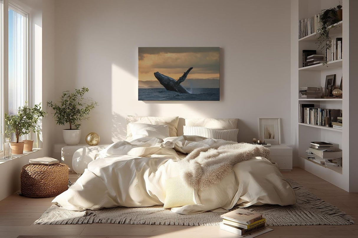 Sinus Art Wandbild 120x80cm Der Wal im Sprung vor dem Sonnenuntergang strahlt Kraft und Freiheit aus