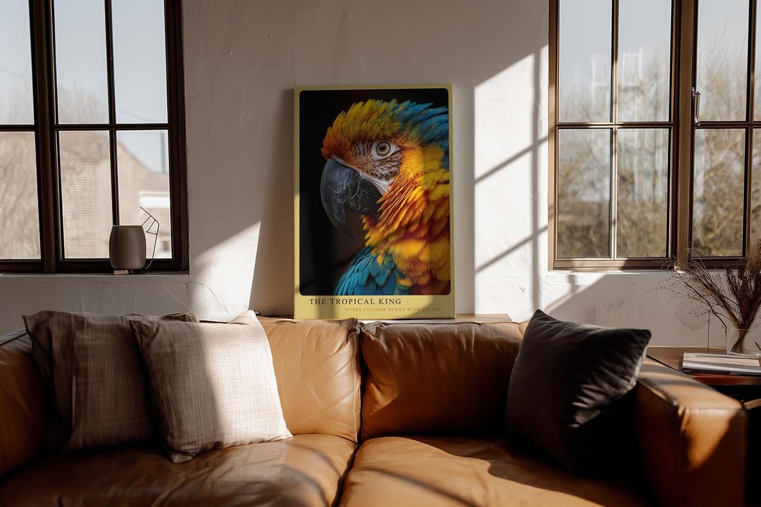 Paul Sinus Wandbild in 40x60cm The Tropical King – farbenprächtiges Porträt eines Aras in intensiven Blauund Gelbtönen für exotische Raumgestaltung