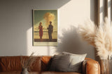 Paul Sinus Wandbild in 40x60cm Atomic Cocktail Vintage-Szene mit elegant gekleidetem Paar am Strand vor aufsteigender Wolke für stilvolle Retro-Raumgestaltung