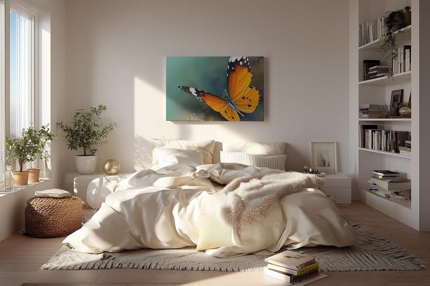 Sinus Art Wandbild 120x80cm Detaillierte Nahaufnahme eines orangefarbenen Schmetterlings mit harmonischer Komposition