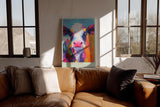 Paul Sinus Wandbild in 80x120cm Colorful Cutie – Buntes Kuh-Porträt im modernen Acrylstil, farbenfrohe Kunst für ein lebendiges Ambiente