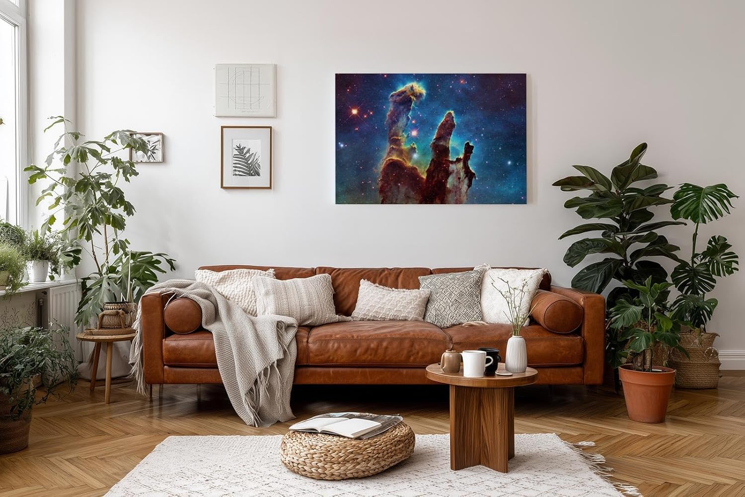 Sinus Art Wandbild 120x80cm Bekanntes NASA-Motiv der Säulen der Schöpfung in farbgewaltiger Sternenlandschaft