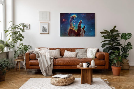 Sinus Art Wandbild 120x80cm Bekanntes NASA-Motiv der Säulen der Schöpfung in farbgewaltiger Sternenlandschaft