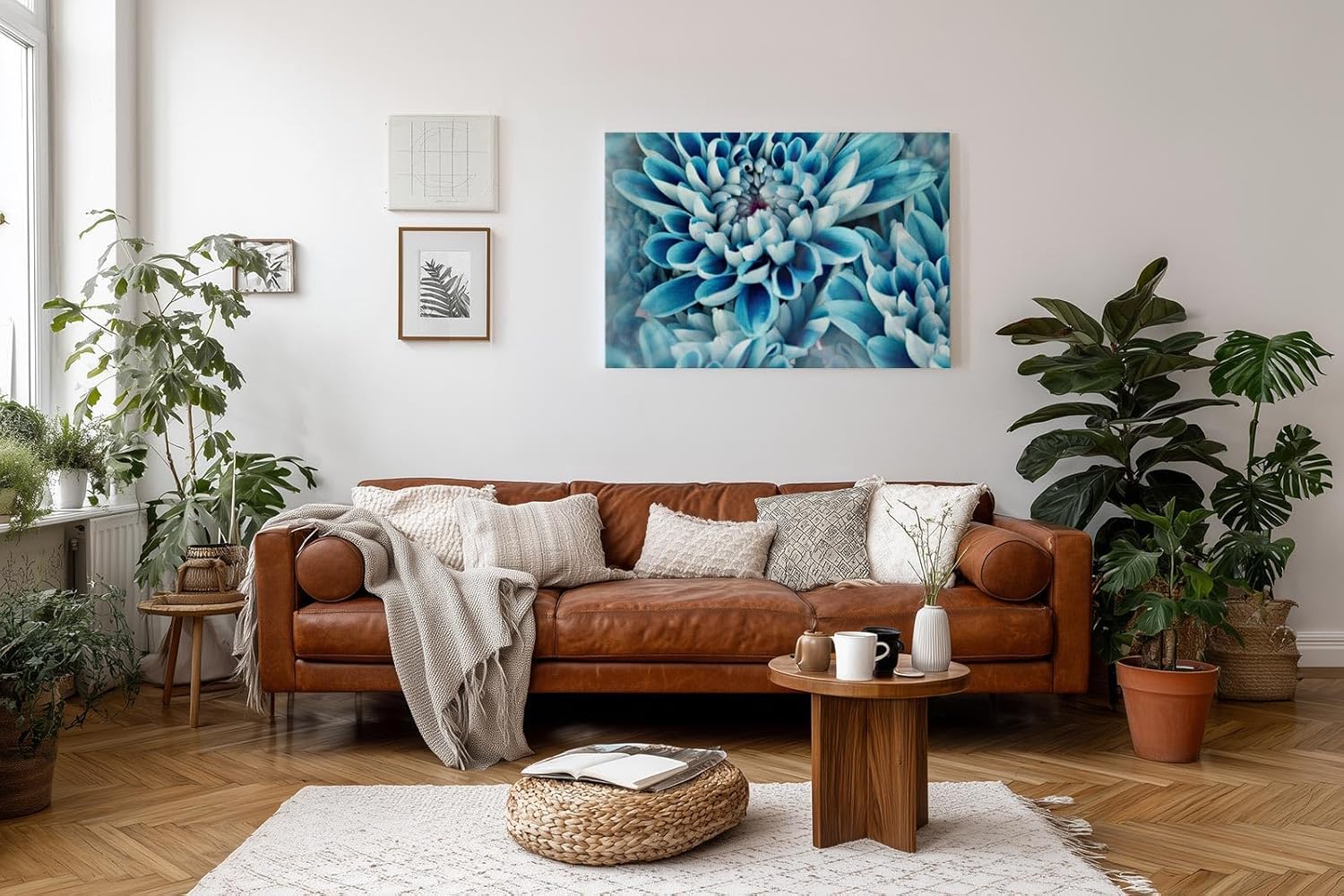Sinus Art Wandbild 120x80cm Blütenpracht in kühlem Blau – faszinierende Komposition mit beruhigender Ausstrahlung