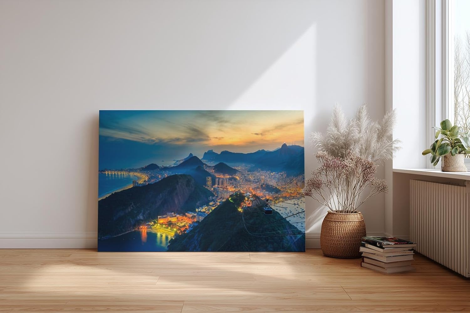 Sinus Art Wandbild 120x80cm Blick auf die Lichter von Rio mit markanter Silhouette des Zuckerhuts und tropischem Flair