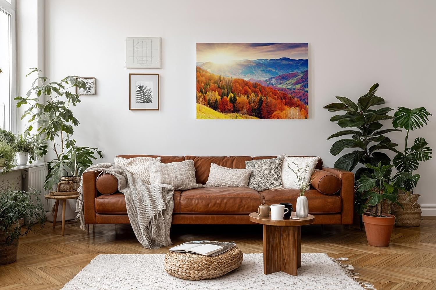 Sinus Art Wandbild 120x80cm Farbintensive Hügellandschaft im Morgenlicht – warm, lebendig und atmosphärisch