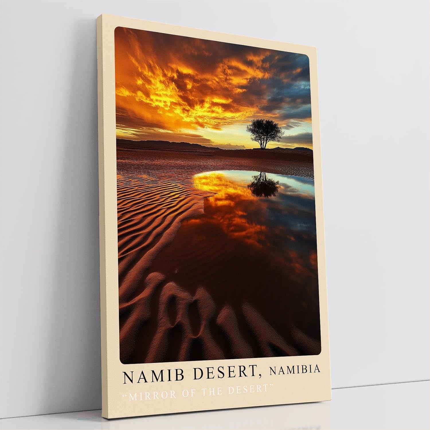 Paul Sinus Leinwandbild 40x60cm Mirror of the Desert – Namib-Wüste, Namibia, Sonnenuntergang, Reflexion, Baum, Landschaft, Natur, Himmel, Sanddünen