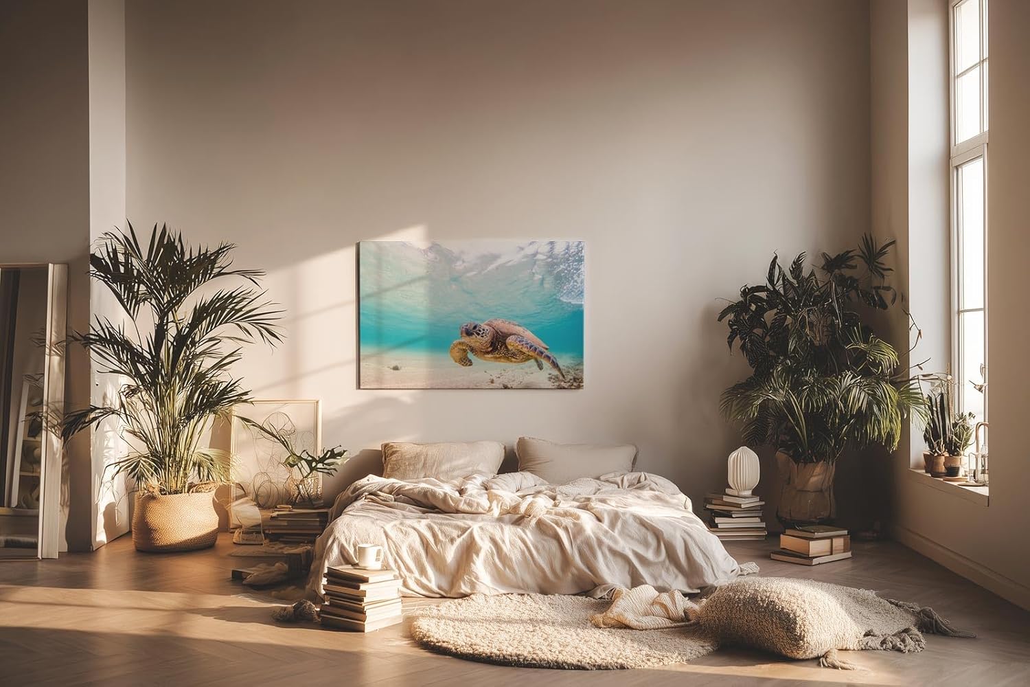 Sinus Art Wandbild 120x80cm Detailreiche Aufnahme einer Schildkröte im klaren Ozean für entspannte Raumwirkung