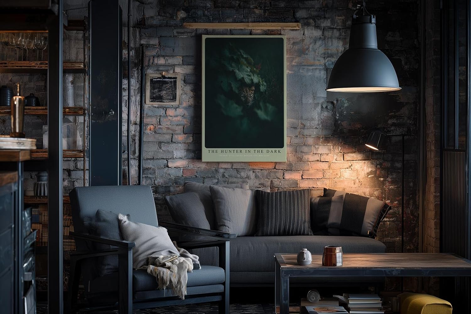 Paul Sinus Wandbild in 40x60cm The Hunter in the Dark – Leopard im Schatten dichter Blätter mit intensiven Augen