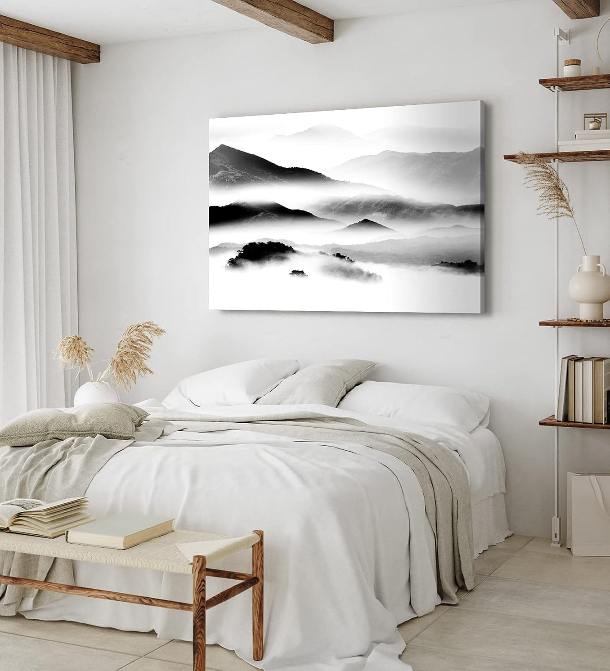 Paul Sinus Wandbild 120x80cm Berge Nebel Schwarz Weiß Berglandschaft Kunstvoll