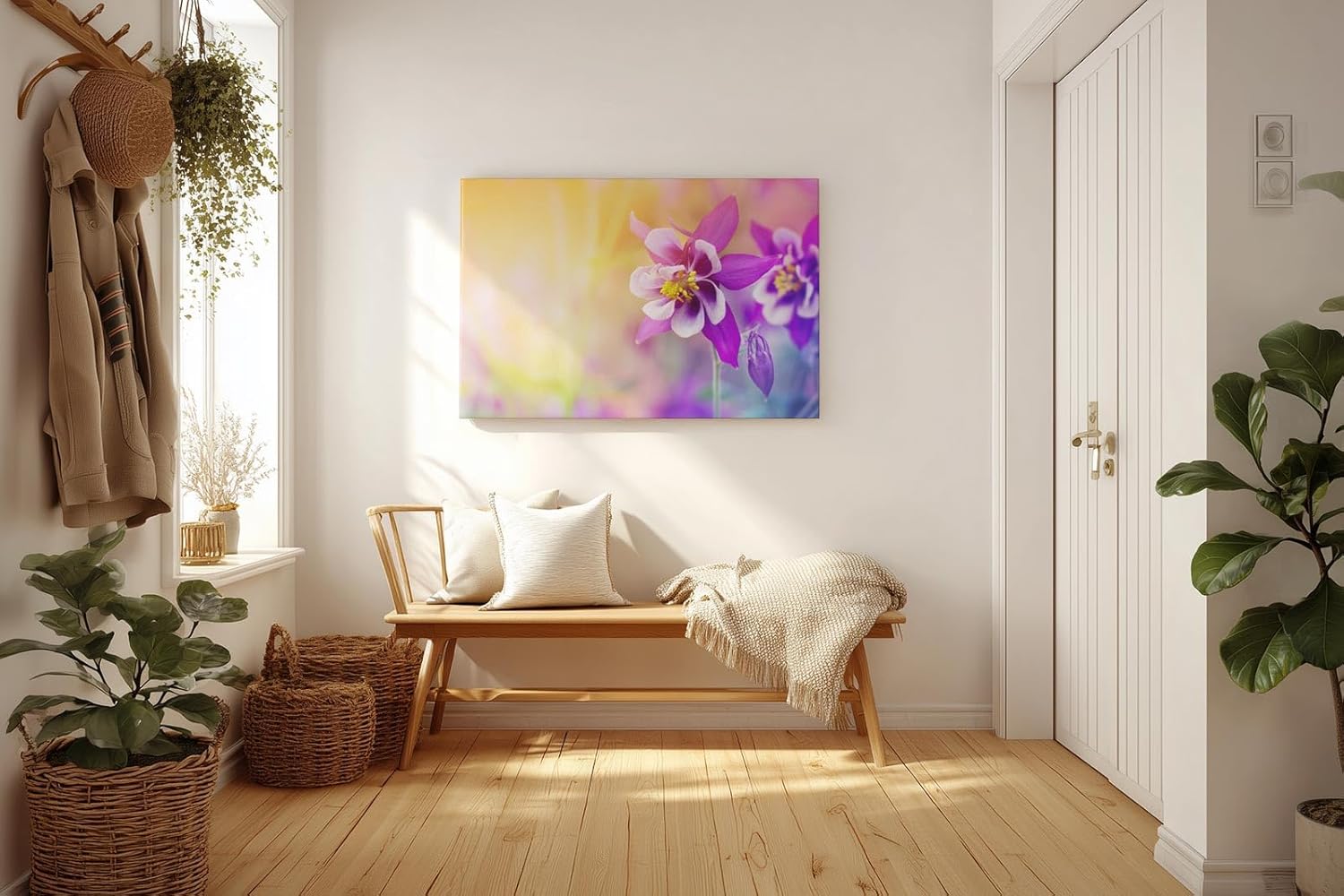 Sinus Art Wandbild 120x80cm Faszinierende Nahaufnahme einer violetten Blüte mit harmonischem Farbverlauf