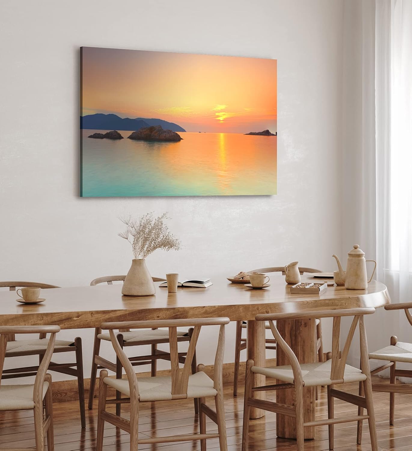 Paul Sinus Wandbild 120x80cm Thailand Meer Sonnenuntergang Berge Felsen roter Himmel