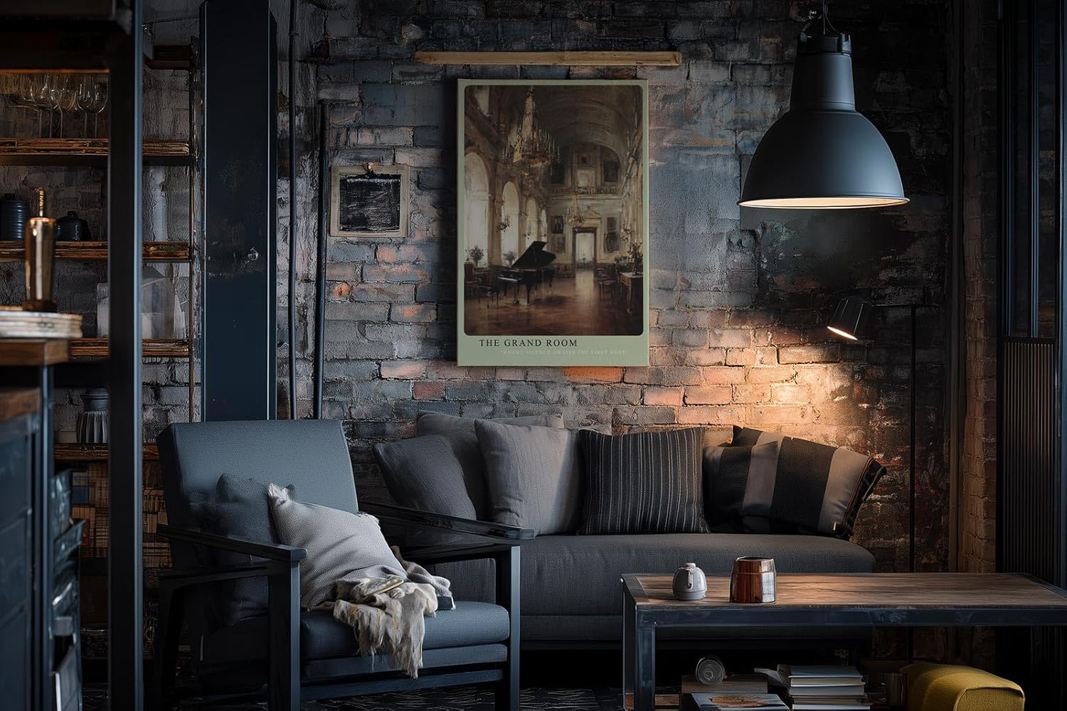 Paul Sinus Wandbild in 40x60cm The Grand Room Historischer Konzertsaal mit Flügel, Kronleuchtern und eleganter Architektur in Öloptik