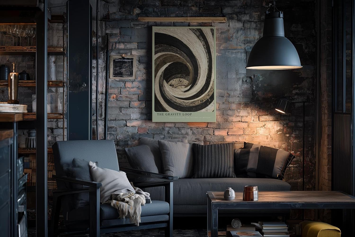 Paul Sinus Wandbild in 40x60cm The Gravity Loop – Dynamische Schwarz-Weiß-Wirbelstruktur mit kraftvoller Tiefenwirkung und plastischer Textur