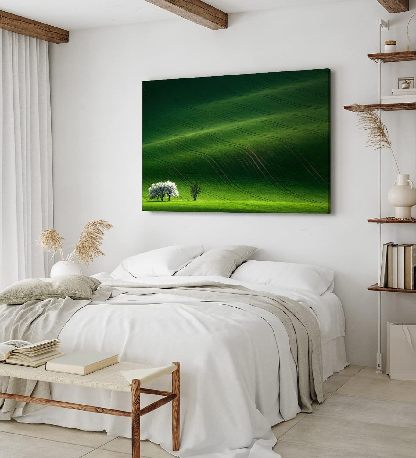 Wandbild 120x80cm Grüne Landschaft Baum Wiese Gras Hügel Baumblüte