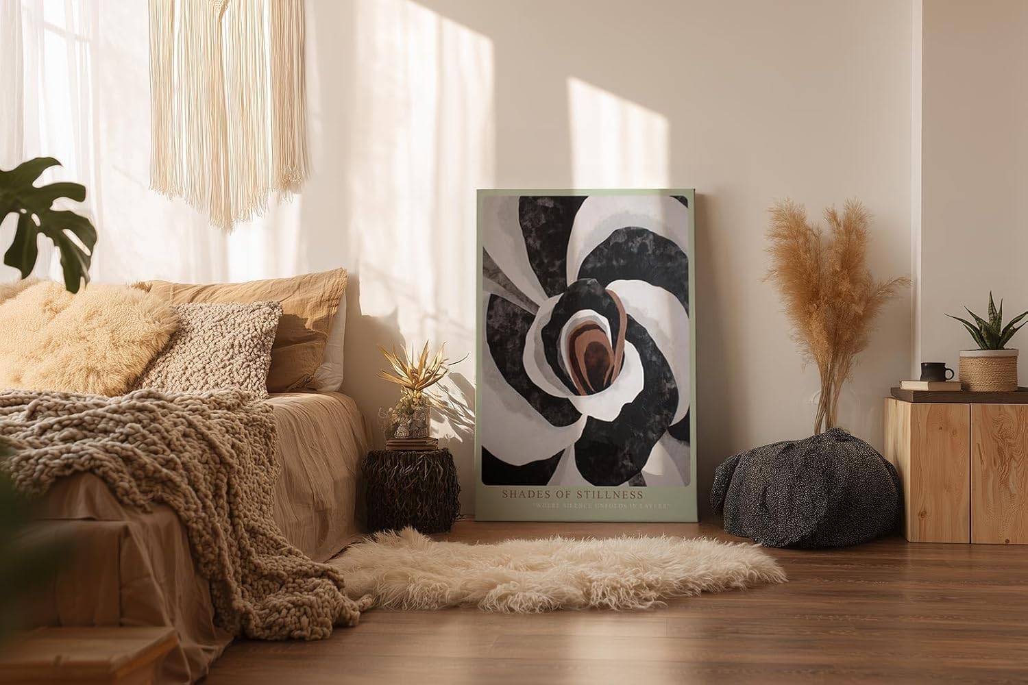 Paul Sinus Wandbild in 40x60cm Shades of Stillness – Abstraktes Blütenmotiv in Schwarz-, Weißund Brauntönen