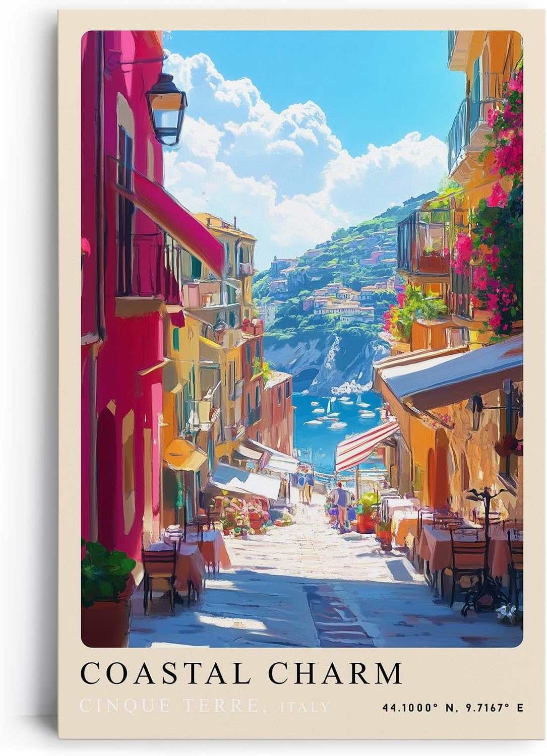 Paul Sinus Leinwandbild 80x120cm Coastal Charm – Italien, Cinque Terre, Mittelmeer, Küste, Farben, Urlaub, Sommer, Architektur, Charme, Gasse