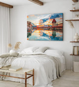 Paul Sinus Wandbild 120x80cm Vierwaldstättersee Luzern Schweiz Holzbrücke Sonnenuntergang