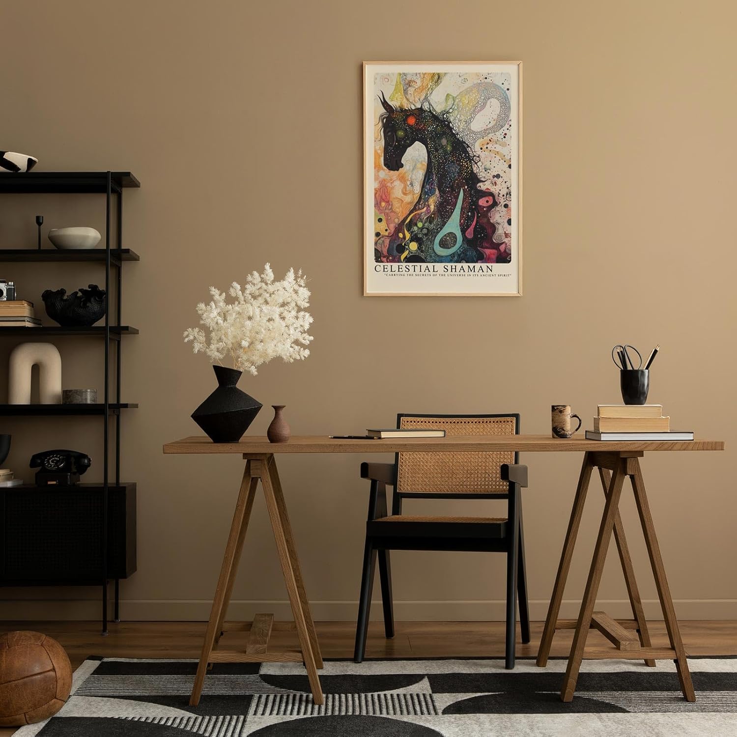 Paul Sinus Leinwandbild 60x90cm Kosmischer Schamane – Fantastisches Pferdeporträt mit galaktischen Farben und spiritueller Energie