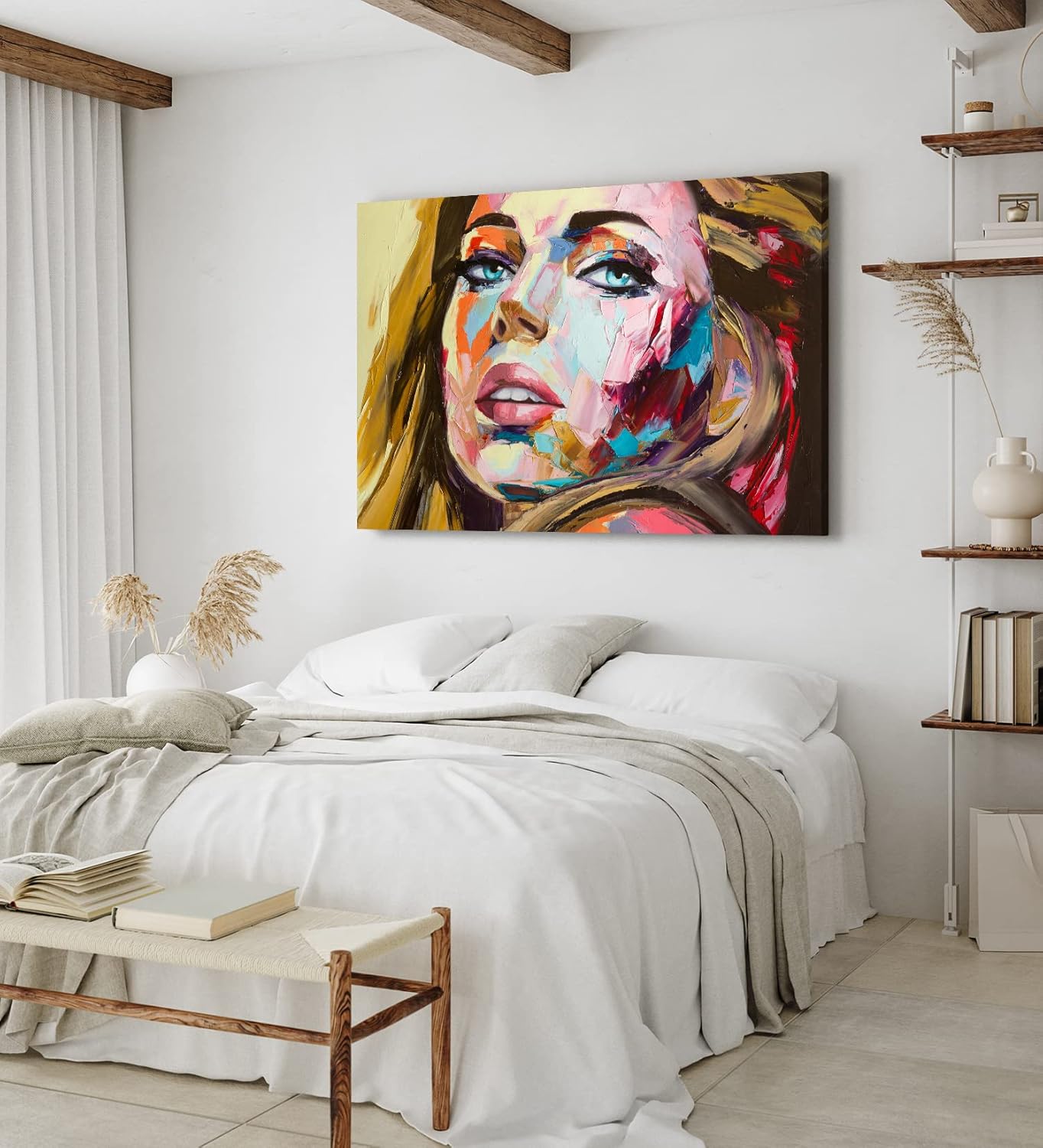 Wandbild 120x80cm Porträt einer jungen Frau Kunstvoll Farbenfroh Abstrakt