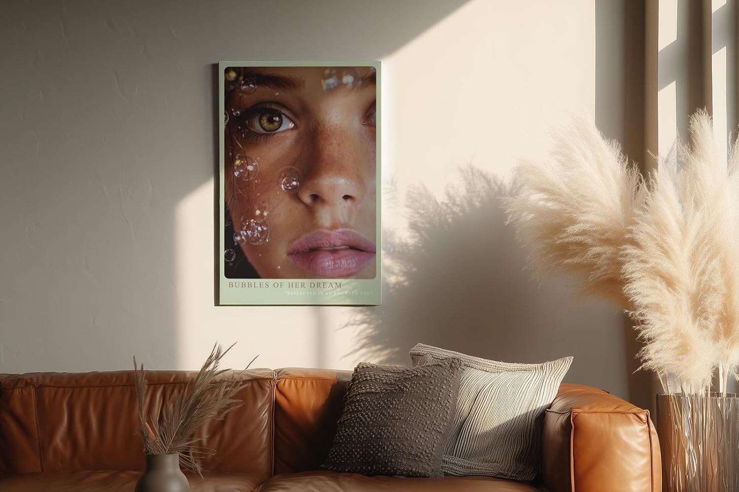 Paul Sinus Wandbild in 40x60cm Bubbles of Her Dream hyperrealistisches Porträt einer Frau mit grünen Augen und Seifenblasen