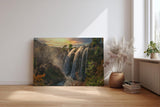 Sinus Art Wandbild 120x80cm Wasserfall-Szenerie im warmen Licht des Sonnenuntergangs mit lebendiger Vegetation