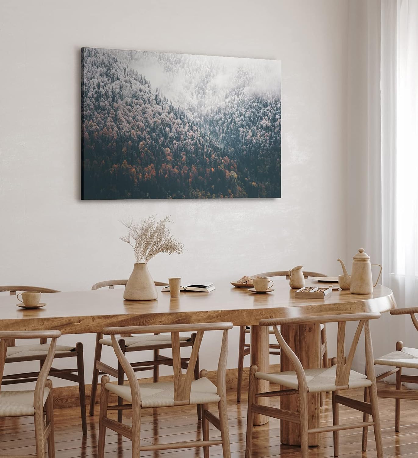 Paul Sinus Wandbild 120x80cm Tannenwald Wald Berg Natur Bäume Nebel Kunstvoll