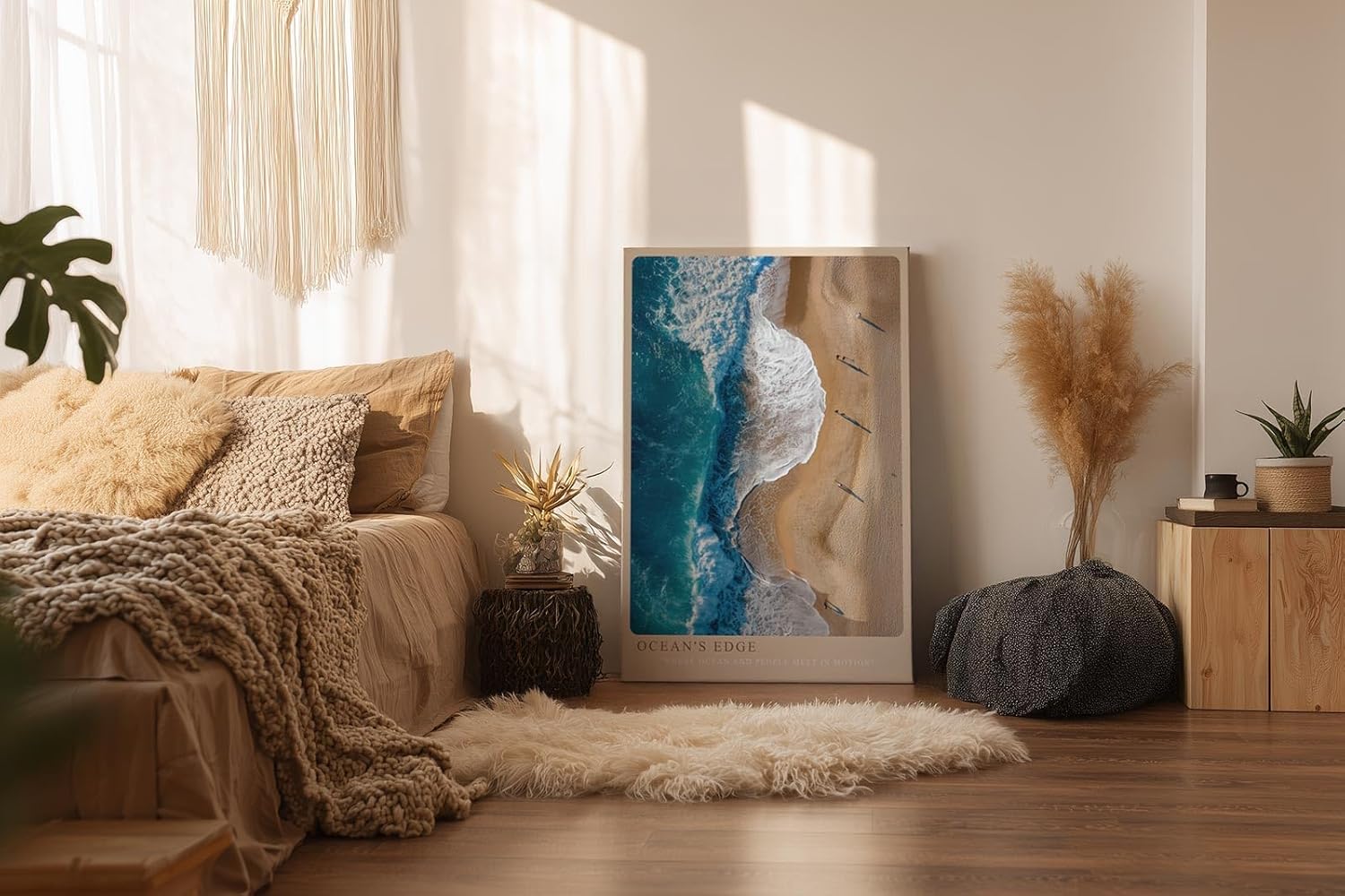 Paul Sinus Wandbild in 40x60cm Ocean's Edge – Luftaufnahme von Wellen und Sandstrand in Blauund Beigetönen