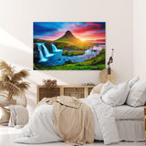 Paul Sinus Wandbild 120x80cm Island Landschaft Berg Wasserfall Grün Sonnenuntergang