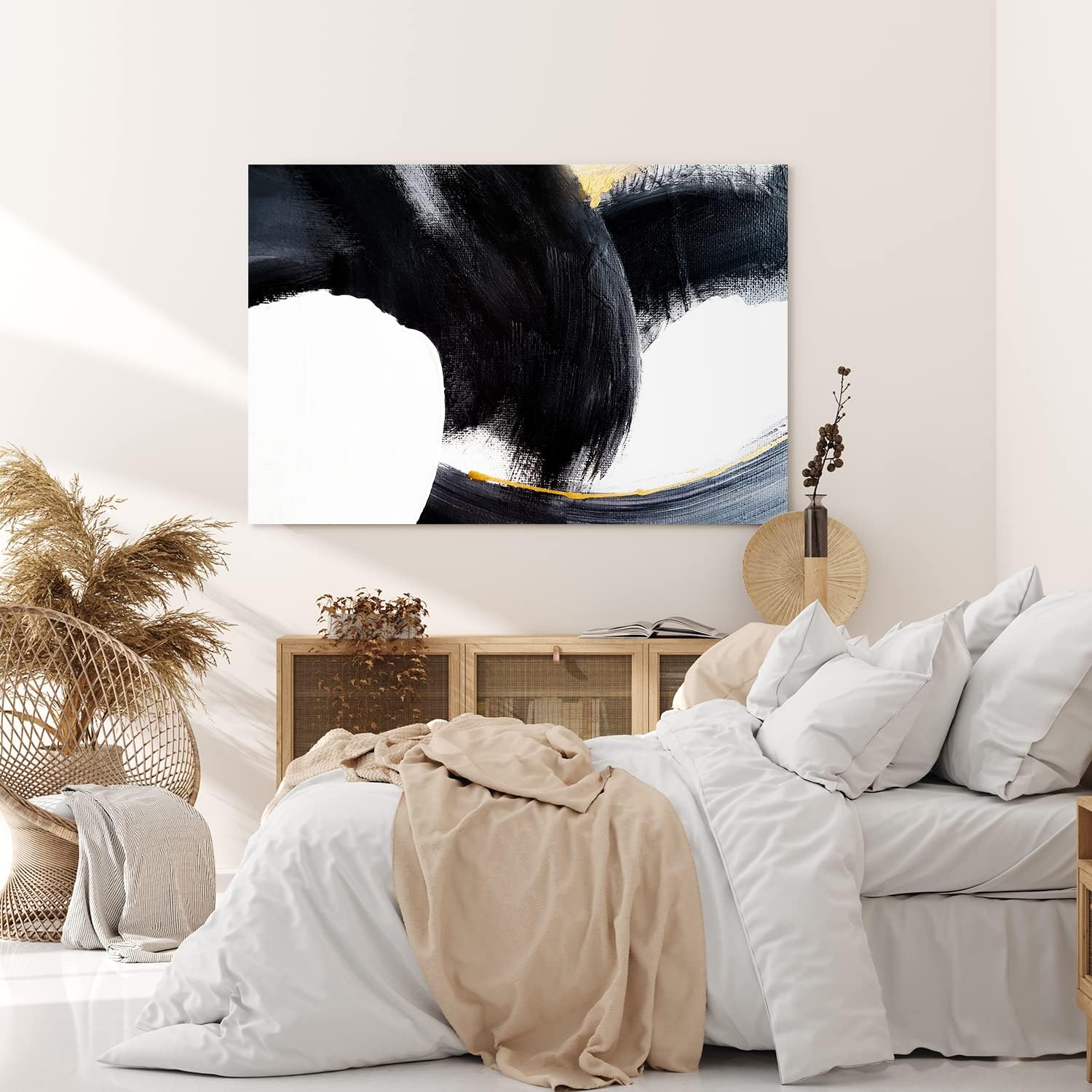 Wandbild 120x80cm Abstrakte Kunst schwarze Farbe Pinselstrich Modern