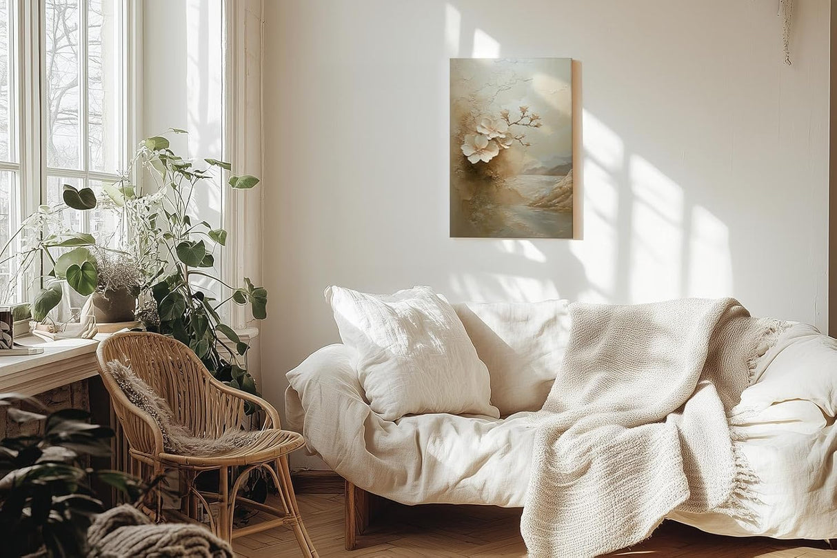 Paul Sinus 60x90cm Wandbild Magie der Blüte am See – Verträumte Landschaftskunst mit floraler Eleganz Blume