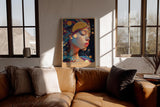 Paul Sinus Wandbild in 40x60cm The Astral Veil Künstlerisches Frauenporträt mit kosmischen Elementen und goldenen Akzenten für mystische Raumgestaltung