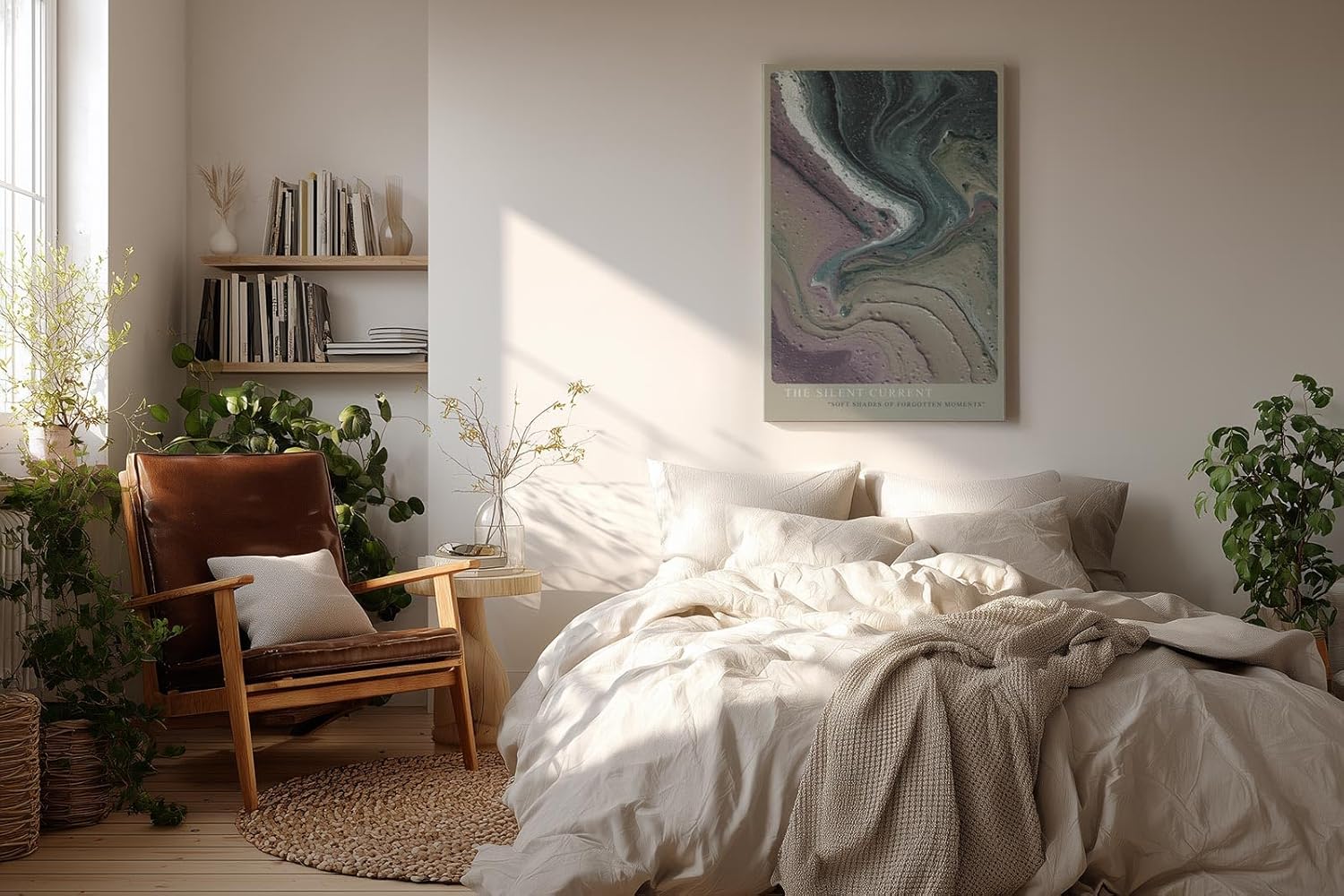 Paul Sinus Wandbild in 40x60cm The Silent Current – Abstrakte Strömung in sanften Grau-, Beige-, Lilaund Grüntönen