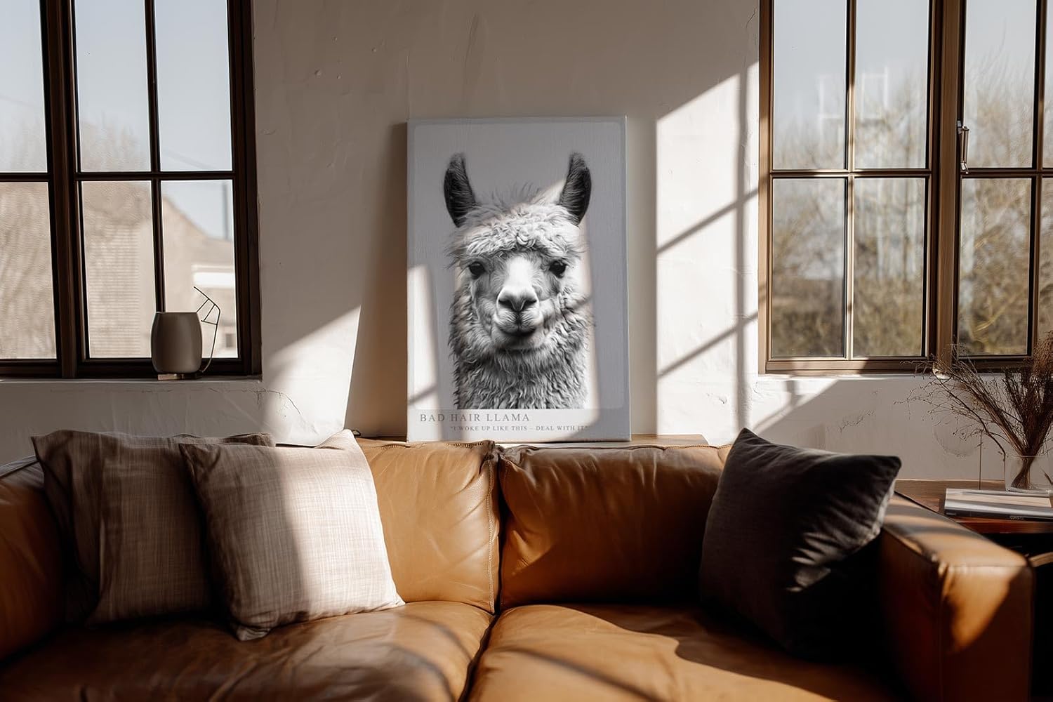 Paul Sinus Wandbild in 40x60cm Bad Hair Llama – humorvolles Lama-Porträt in Schwarz-Weiß mit witzigem Ausdruck