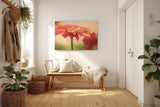Sinus Art Wandbild 120x80cm Emotionale Nahaufnahme einer roten Gerbera mit schimmernden Tautropfen auf den Blütenblättern