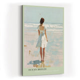 Paul Sinus Wandbild in 40x60cm Frau im weißen Sommerkleid am Meer – maritimes Küstenmotiv in impressionistischer Malweise für eine ruhige Wohnraumgestaltung