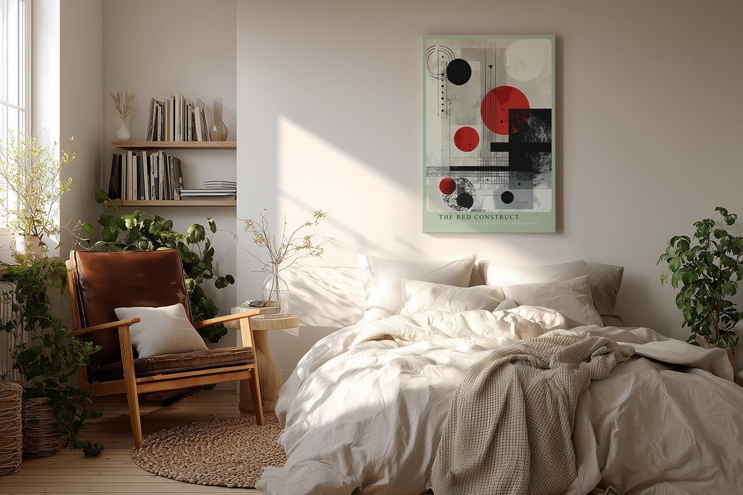 Paul Sinus Wandbild in 40x60cm The Red Construct – Geometrische Abstraktion in Rot, Schwarz und Weiß mit klaren Linien und markanten Formen