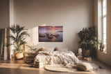 Sinus Art Wandbild 120x80cm Sanfte Wellen, Felsen im Wasser und ein farbintensiver Abendhimmel schaffen Harmonie und Weite