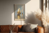 Paul Sinus Wandbild in 40x60cm The Golden Glide – Goldene Segelboote auf ruhigem Wasser im warmen Licht
